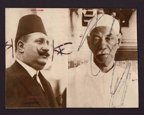 King Fuad I of Egypt and prime minister Sa’ad Zaghloul, in a marked-up press photograph from 1924. © Christina Riggs
