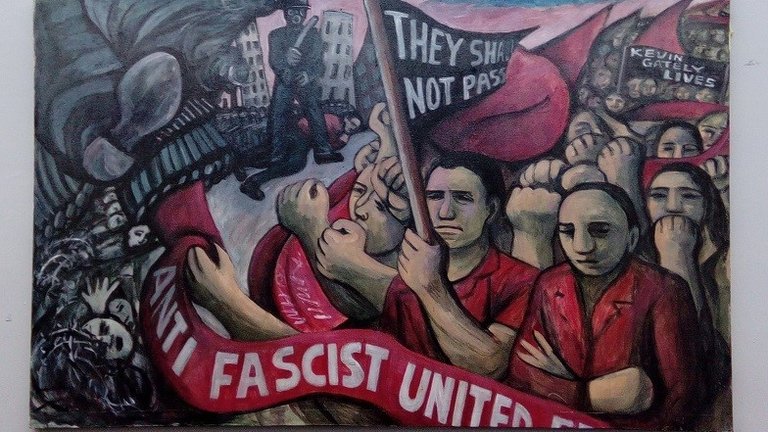 Photograph of a mural commemorating Kevin Gately and Warwick's history of anti-fascist struggle.