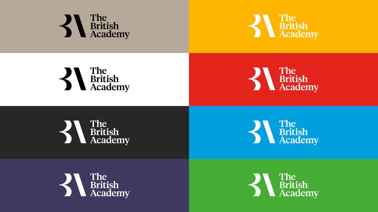The British Academy logo on different background colours